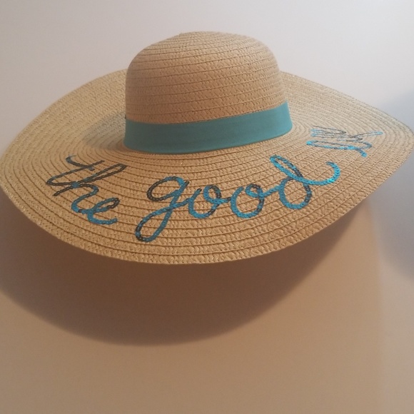🎈SALE🎈"The good life" Straw Hat w/ Blue Sequins - Picture 2 of 2